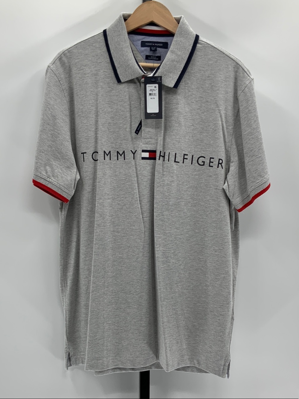 Tommy Hilfiger Grey Polo with Navy & Red Trim